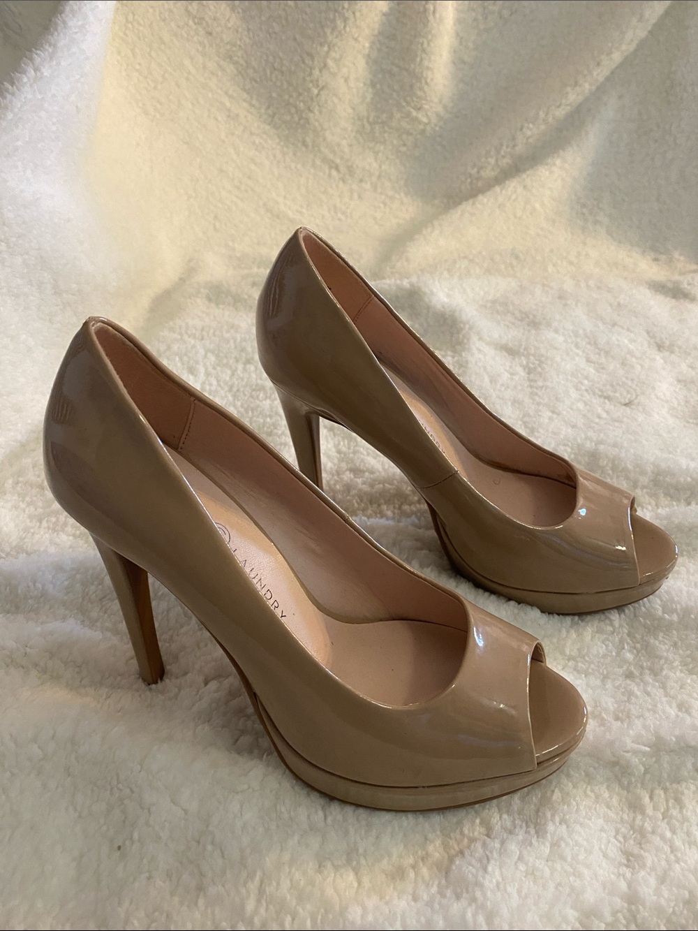 Chinese Laundry Nude Patent Peep-Toe Platform Heels